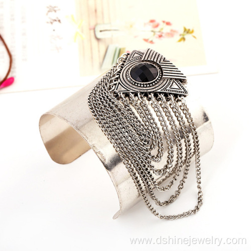Antique Silver Metal Alloy Tassel Cuff Bangle Bracelets